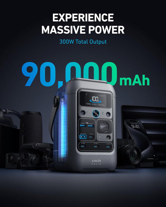 Anker SOLIX C300, Estación de Energía Portátil al Aire Libre de 288Wh, Batería LiFePO4