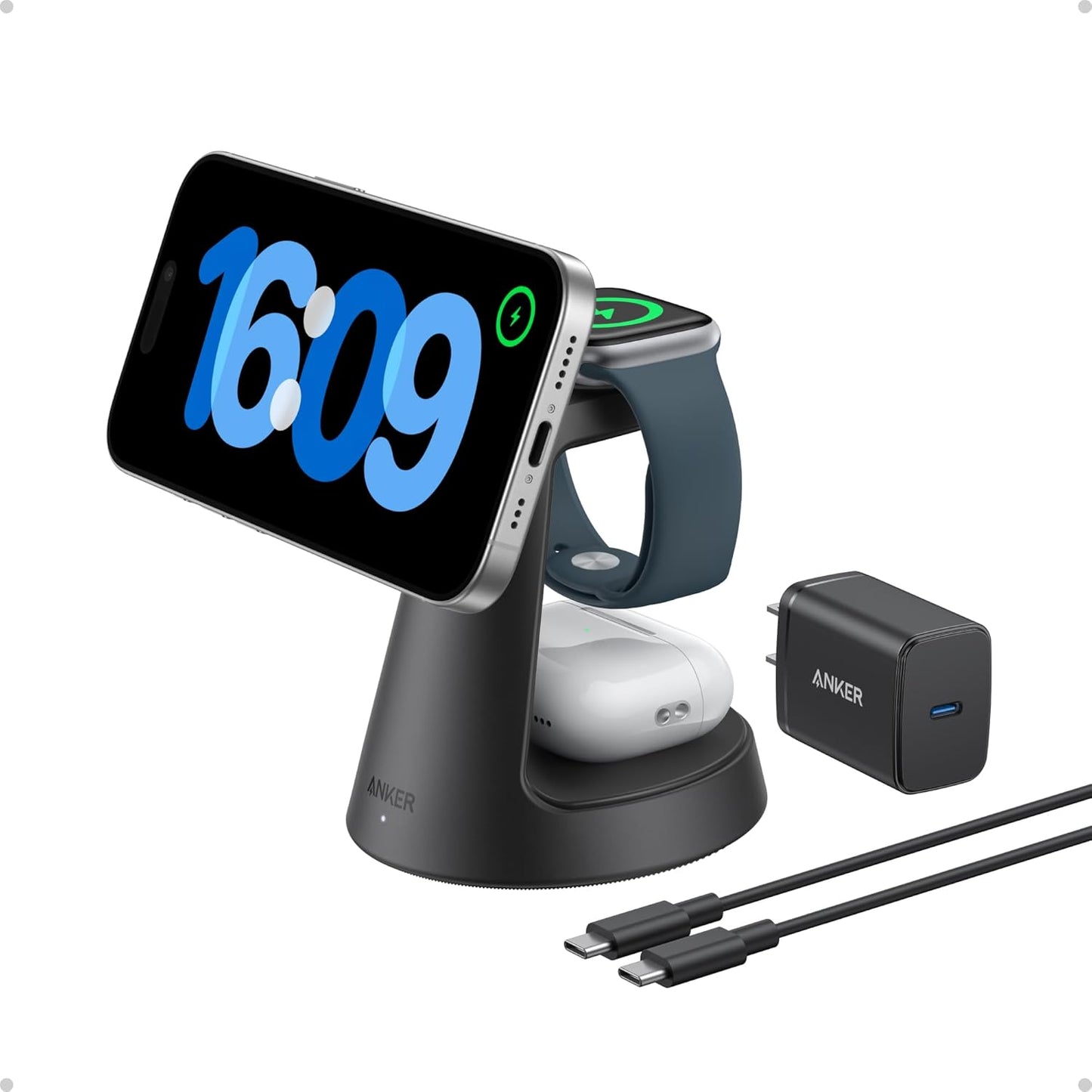 Anker Cargador MagSafe compatible, estación de carga MagGo 3 en 1