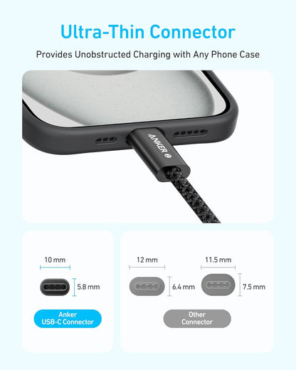 Anker Zolo USB C to USB C Cable, Braided and Dirt-Free Type-C Fast Charging Cable, Slim Connector, for iPhone 17 Series, MacBook