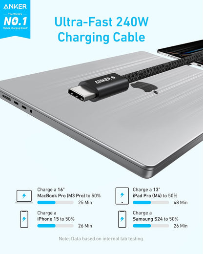 Anker Zolo USB C to USB C Cable, Braided and Dirt-Free Type-C Fast Charging Cable, Slim Connector, for iPhone 17 Series, MacBook